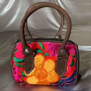 Handmade Embroidered Floral Leather Purse Handbag